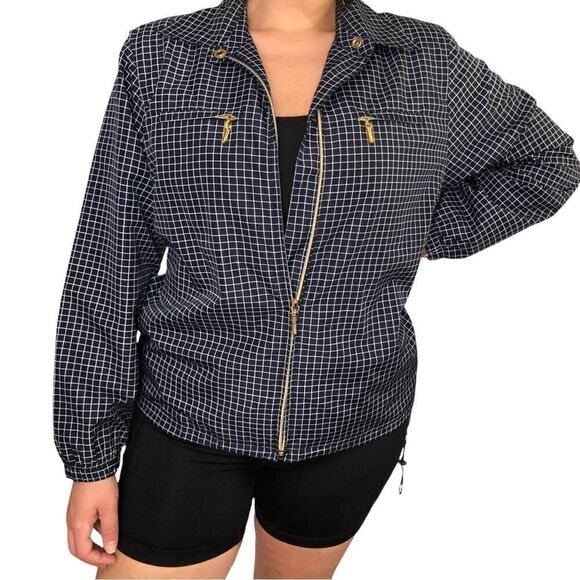 Catalina Navy & White Window Pane Check Full Zip Jacket Size Medium - Picture 1 of 10